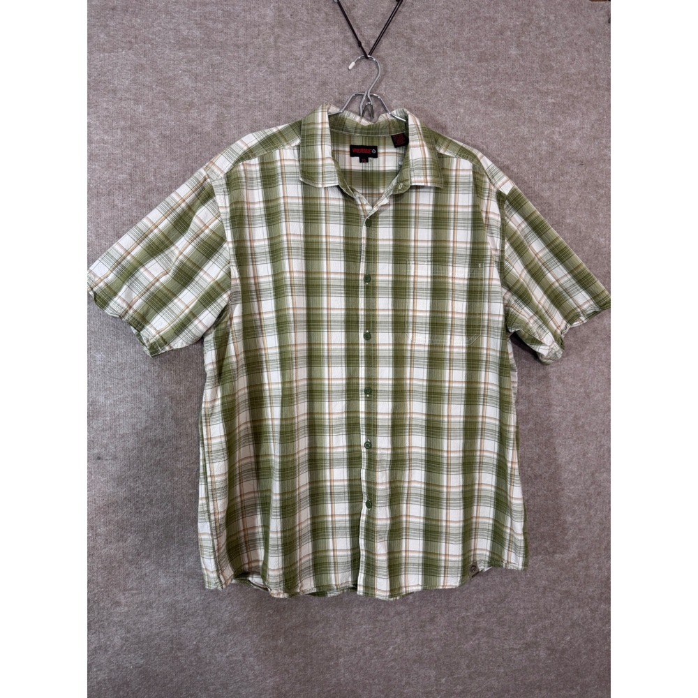 Wolverine Plaid Button Down Shirt Mens XXL Green White Short Sleeve Gorpcore